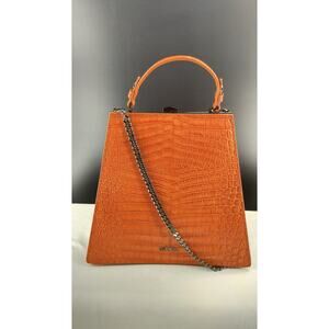 CHÀNTA Large Orange Croc-Embossed Calf Luxury Leather handbag